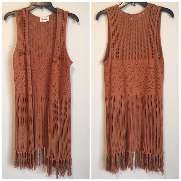 Forever 21 Jackets & Blazers - Forever 21 | Golden Brown Long Knit Fringe Vest S